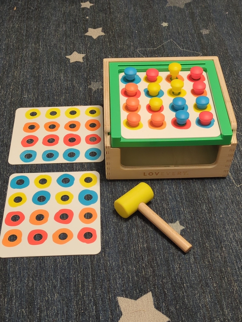 Colorful Wooden Peg Hammer Toy - Yellow/Blue/Red
